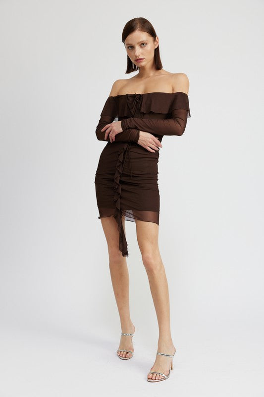 OFF SHOULDER MINI DRESS WITH RUFFLE DETAIL king-general-store-5710.myshopify.com