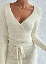 Long Sleeve V-Neck Top & Mini Skirt Sweater Set