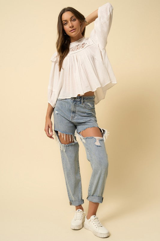 High Rise Straight Light Wash Denim Jeans