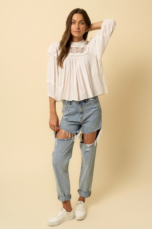 High Rise Straight Light Wash Denim Jeans