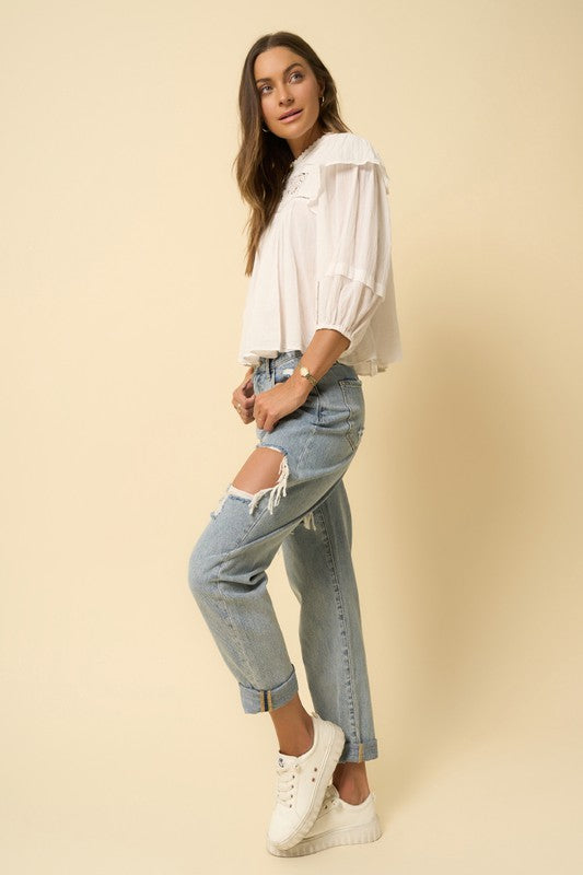 High Rise Straight Light Wash Denim Jeans