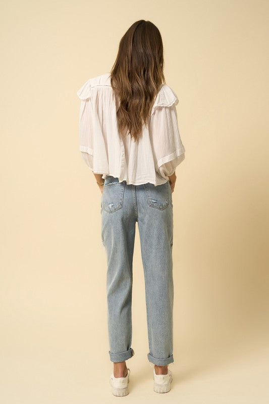 High Rise Straight Light Wash Denim Jeans