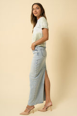 Long Maxi Light Wash Denim Skirt