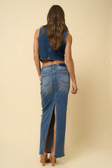 Super Long Dark Wash Denim Maxi Skirt