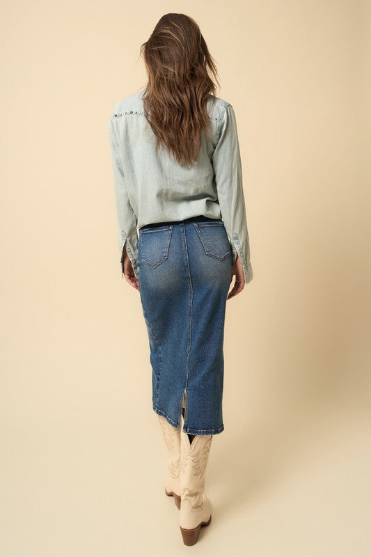 Dark Wash Denim Crossover Skirt