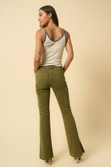 True Olive Color Cargo Slim Boot Cut Jeans