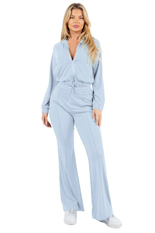 Zip Up Flare Leg Pant Set king-general-store-5710.myshopify.com