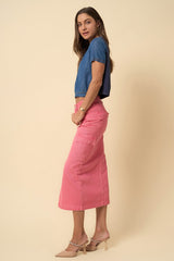 Pink Wash Denim Cargo Midi Skirt