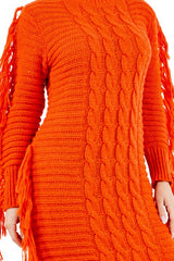 Orange Multi Tassel Sweater Dress king-general-store-5710.myshopify.com