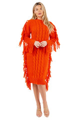 Orange Multi Tassel Sweater Dress king-general-store-5710.myshopify.com