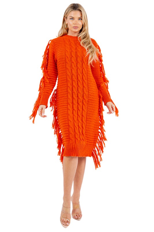 Orange Multi Tassel Sweater Dress king-general-store-5710.myshopify.com