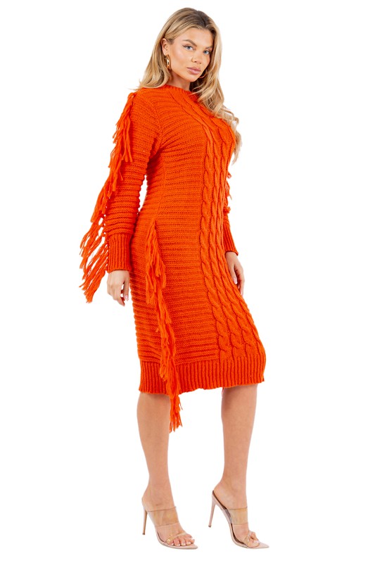Orange Multi Tassel Sweater Dress king-general-store-5710.myshopify.com