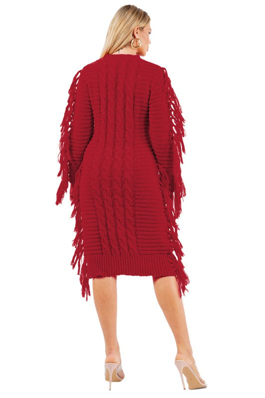 Burgundy Multi Tassel Sweater Dress king-general-store-5710.myshopify.com