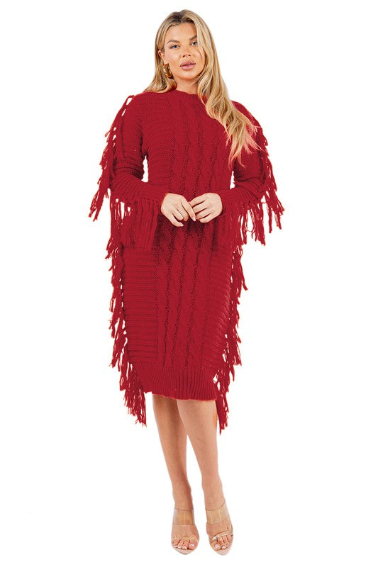 Burgundy Multi Tassel Sweater Dress king-general-store-5710.myshopify.com