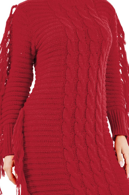 Burgundy Multi Tassel Sweater Dress king-general-store-5710.myshopify.com