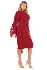 Burgundy Multi Tassel Sweater Dress king-general-store-5710.myshopify.com