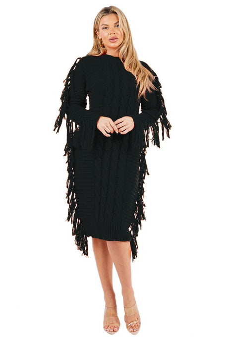 Black Multi Tassel Sweater Dress king-general-store-5710.myshopify.com
