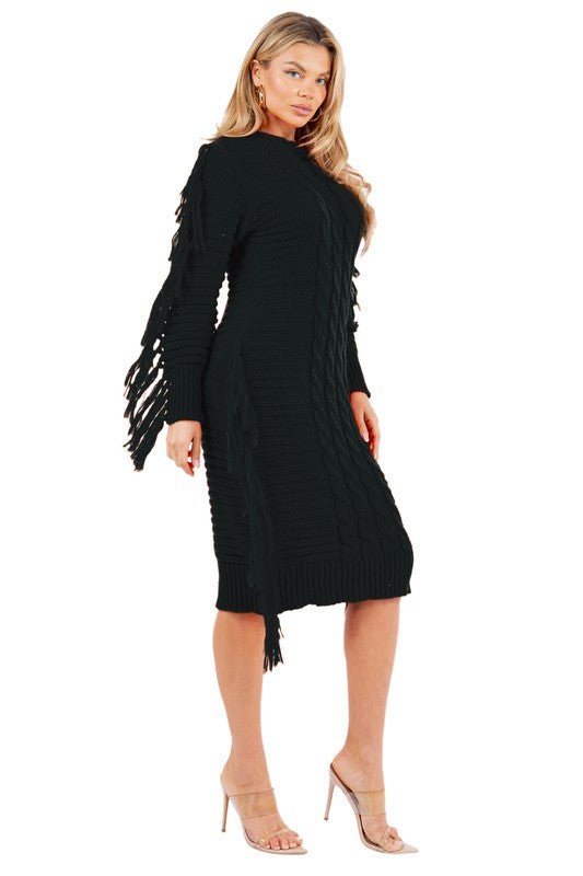 Black Multi Tassel Sweater Dress king-general-store-5710.myshopify.com