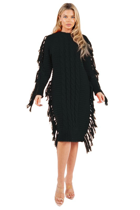 Black Multi Tassel Sweater Dress king-general-store-5710.myshopify.com