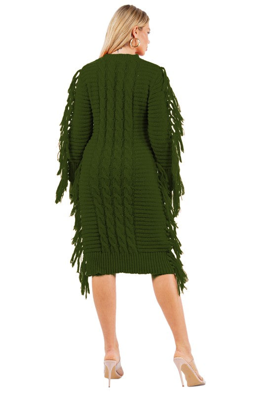 Olive Multi Tassel Sweater Dress king-general-store-5710.myshopify.com