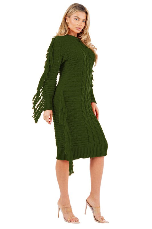 Olive Multi Tassel Sweater Dress king-general-store-5710.myshopify.com