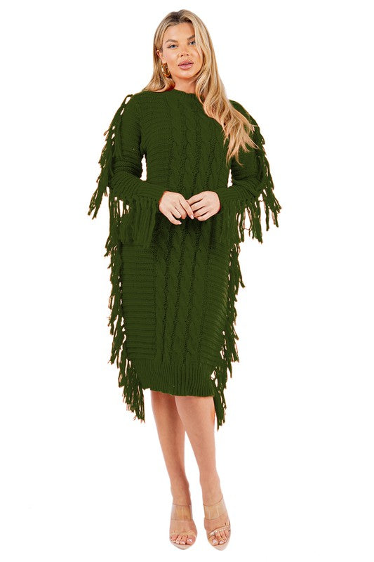 Olive Multi Tassel Sweater Dress king-general-store-5710.myshopify.com