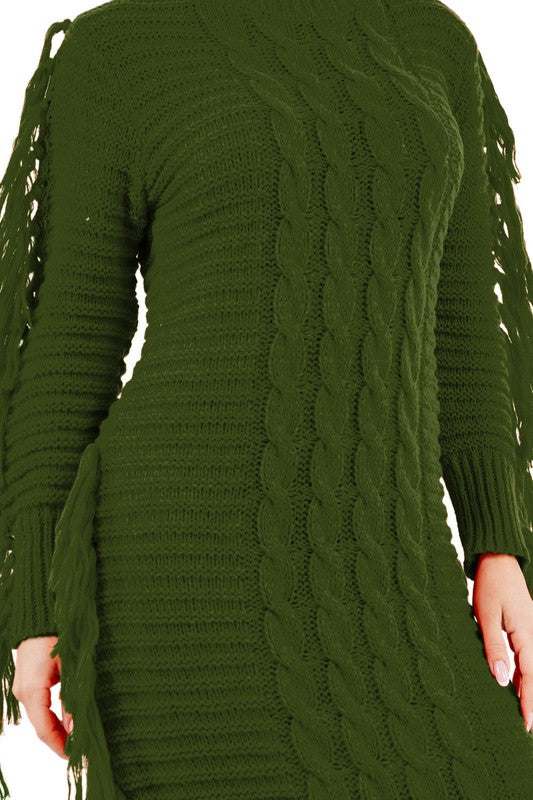 Olive Multi Tassel Sweater Dress king-general-store-5710.myshopify.com