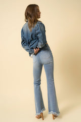 Front Zipper Fly Crossover Wide Leg Jeans