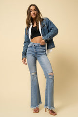 Front Zipper Fly Crossover Wide Leg Jeans