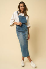 Medium Wash Overalls with Side Button Detail