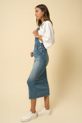 Medium Wash Overalls with Side Button Detail