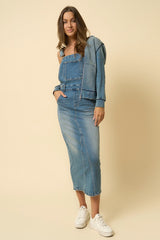 Medium Wash Overalls with Side Button Detail