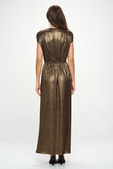 Bronze Sleeveless Metallic Maxi Dress