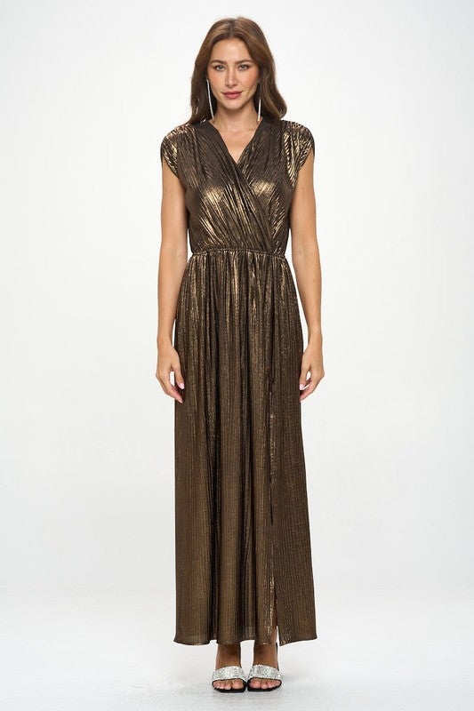 Bronze Sleeveless Metallic Maxi Dress