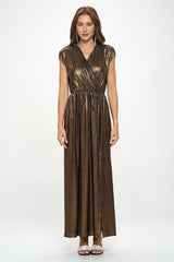 Bronze Sleeveless Metallic Maxi Dress