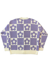 Checkered Flower Knit Cardigan