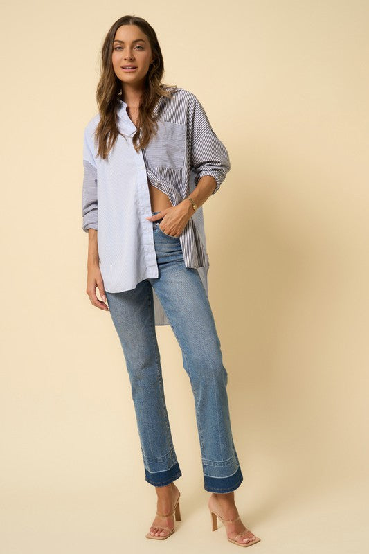 High Rise Stretch Denim Straight Jeans