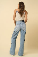 Zipper Fly Crossover relaxed Cargo Jeans