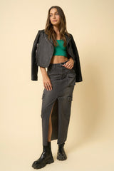 Black Super Cargo Denim Maxi Skirt