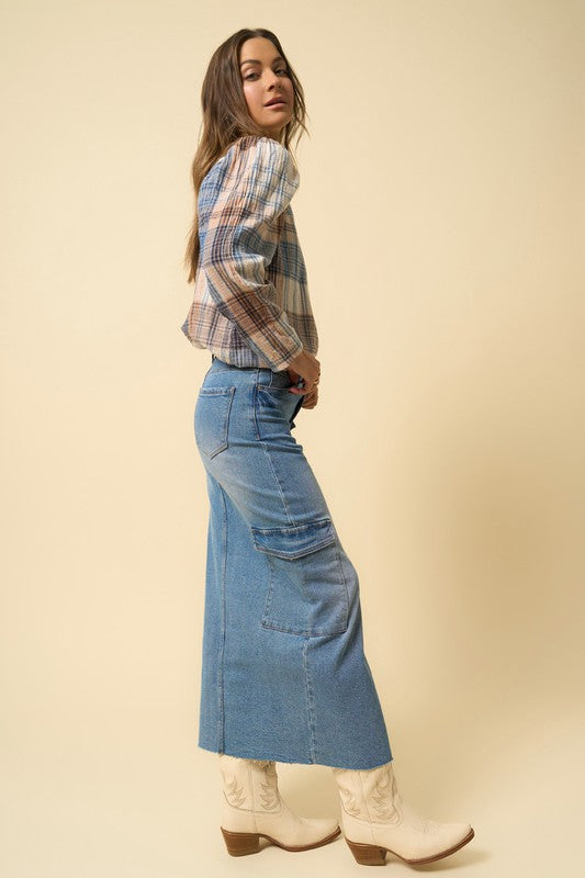 Super Maxi Denim Cargo Skirt