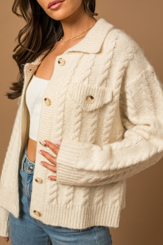 Collared Cable Sweater Cardigan king-general-store-5710.myshopify.com