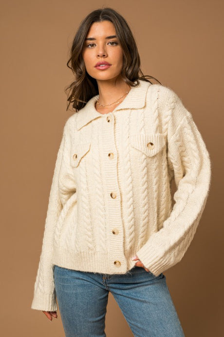 Collared Cable Sweater Cardigan king-general-store-5710.myshopify.com