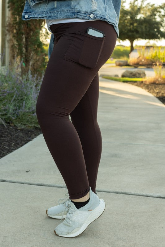 Brown Solid Full Length Leggings king-general-store-5710.myshopify.com