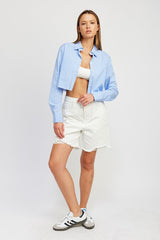 Striped Cropped Shirt with Cut Edge king-general-store-5710.myshopify.com