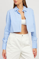 Striped Cropped Shirt with Cut Edge king-general-store-5710.myshopify.com