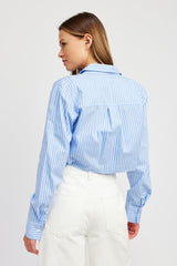 Striped Cropped Shirt with Cut Edge king-general-store-5710.myshopify.com