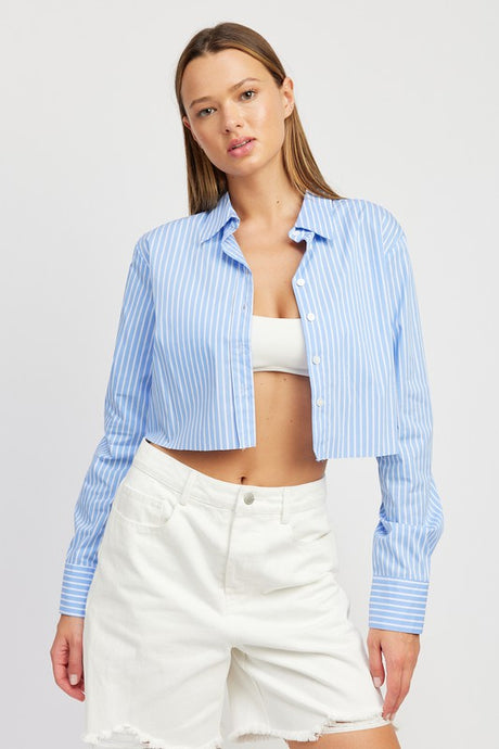 Striped Cropped Shirt with Cut Edge king-general-store-5710.myshopify.com