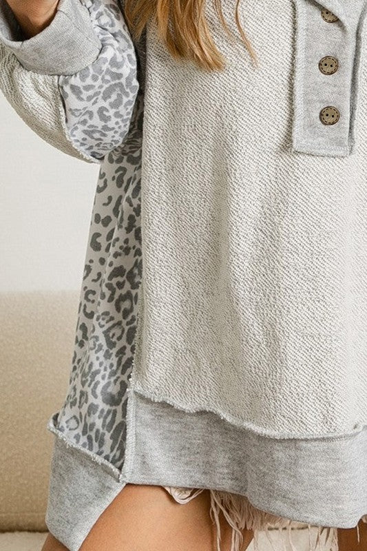 Heather Grey Leopard Henry Terry Sweatshirt king-general-store-5710.myshopify.com