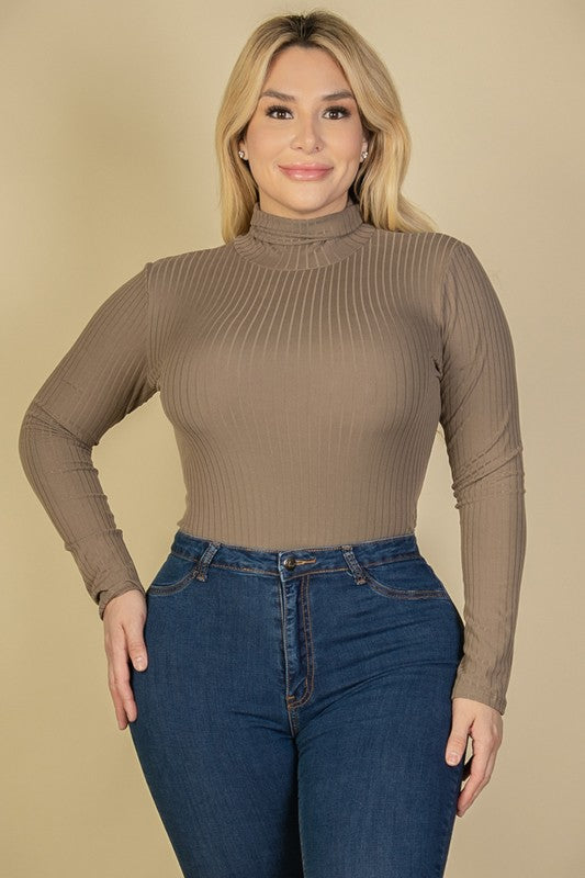 Plus Size Ribbed Turtle Neck Long Sleeve Bodysuit king-general-store-5710.myshopify.com