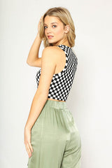 Cropped Printed Rib Knit Tank